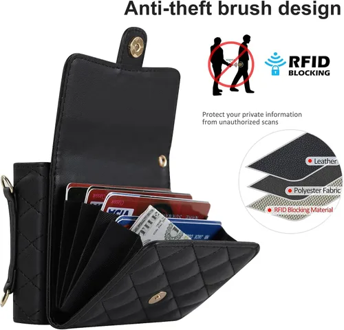 Miniatura 4 de XIZYO Funda para Samsung Galaxy Z Flip 3, bonita funda de cuero con tarjetero y funda cruzada para mujeres y niñas, correa para la muñeca, bloqueo