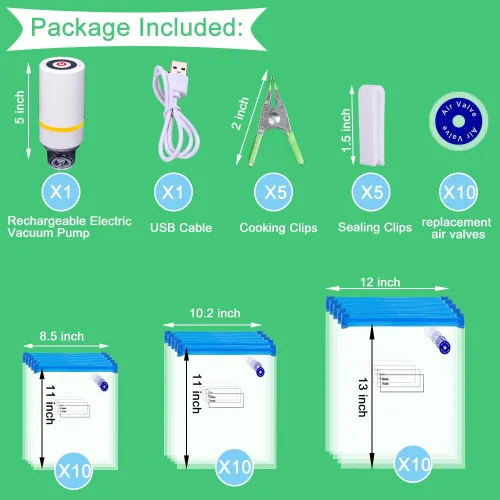 Miniatura 6 de Juego de 42 selladores al vacío Sous Vide, 30 bolsas reutilizables, 5 clips y clips de sellado para cocinas Anova, Joule