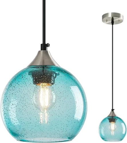 Miniatura 21 de Luces colgantes de cristal verde claro, iluminación de isla de cocina, luminarias de luz colgante de globo, iluminación colgante moderna