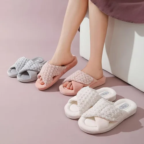 Miniatura 2 de Zapatillas ortopédicas ajustables con soporte de arco para mujer con espuma viscoelástica para fascitis plantar, zapatillas de casa para mujer