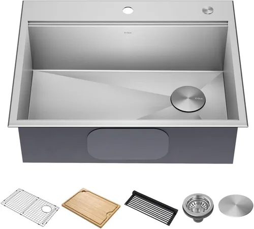 Miniatura 10 de KRAUS KWT310-33/18 Kore - Fregadero de cocina con estación de trabajo de 33 pulgadas, empotrado, acero inoxidable de calibre 18, con reborde
