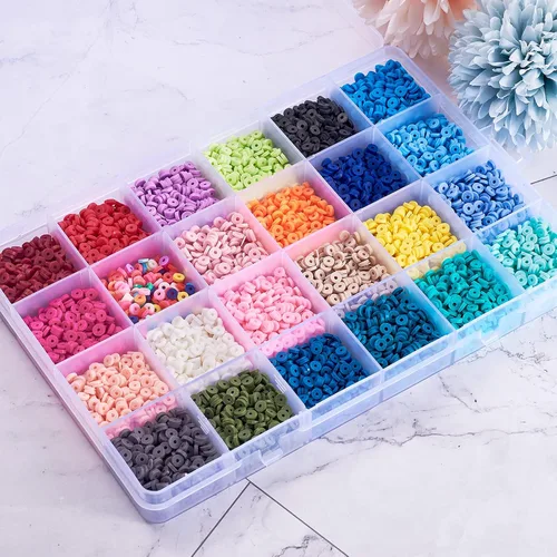 Miniatura 5 de Cheriswelry - Cuentas de arcilla de 0.157 in, 9200 cuentas de arcilla polimérica Heishi, 24 colores, planas, redondas, hechas a mano, disco