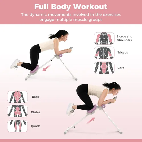 Miniatura 3 de Goplus Máquina de entrenamiento abdominal ajustable, equipo de entrenamiento plegable para abdominales con protección de rodilla, monitor LCD, Rosa