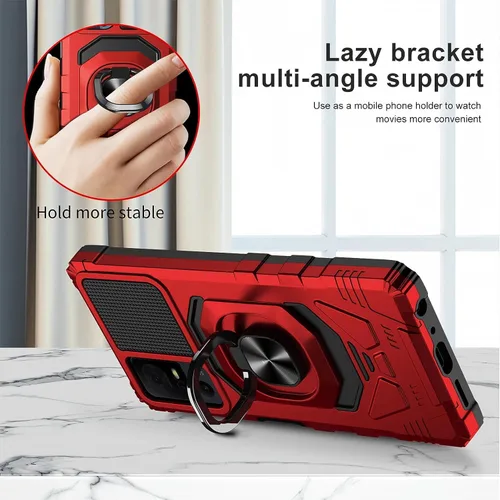 Miniatura 4 de TJS Funda para TCL 40 XL y T608DL, Lively Jitterbug Smart4 - Protector de pantalla de vidrio templado, soporte de metal resistente contra caídas Rojo