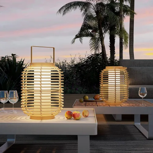 Miniatura 16 de Solar Yard Lámpara de pie para exteriores, luces de patio, farol con energía solar, resistente a la intemperie, luces de mimbre para terraza