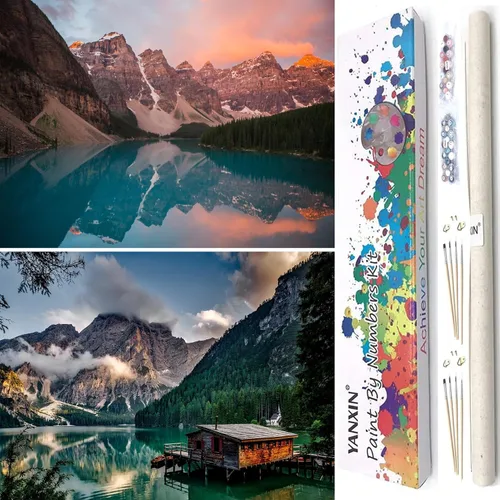 Miniatura 10 de YANXIN Kit de pintura por números para adultos principiantes, paquete de 2 pinturas por números para adultos, lienzo enrollado para decoración