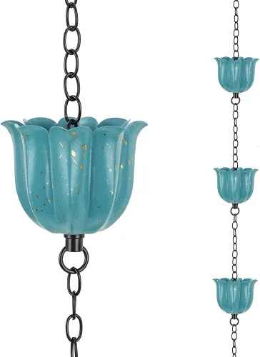 Miniatura 8 de Cadena de lluvia de 13.4 pies, cadenas de lluvia de colibrí para exterior, campana de cadena de lluvia de cobre con 12 tazas, cadena decorativa