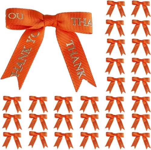 Miniatura 10 de Meseey 30 lazos de cinta con estampado dorado de agradecimiento de 2.5 pulgadas, lazos pequeños para envolver regalos Blanco