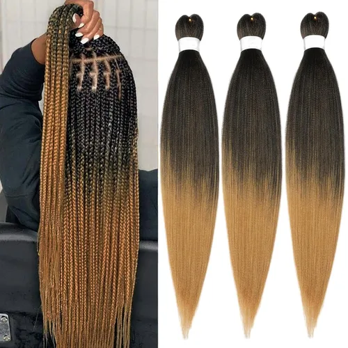 Miniatura 30 de Extensiones de cabello trenzado preestiradas para mujer, trenzas de caja, suave, sintético, sin nudos, textura Yaki, ajuste de agua caliente