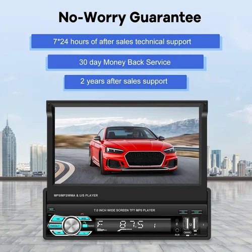 Miniatura 7 de Estéreo de coche con pantalla abatible Single Din con Carplay inalámbrico y Android Auto, pantalla táctil de 7 pulgadas, 1 Din, compatible