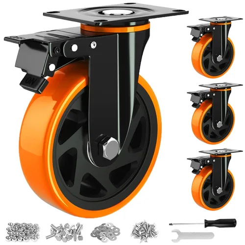 Miniatura 13 de Ruedas giratorias de 4 pulgadas, juego de 4 ruedas, ruedas resistentes con freno de 2200 libras, ruedas giratorias industriales con bloqueo