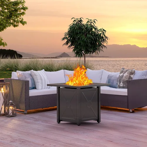 Miniatura 7 de Xbeauty Mesa para fogata de propano, mesa de fuego de gas para exteriores, mesa de fuego de encendido automático de 40,000 BTU con tapa, cubierta