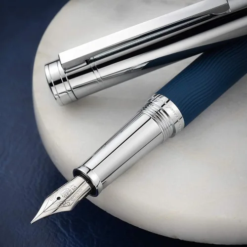 Miniatura 4 de Hongdian 1843 Navigator - Pluma estilográfica extra fina de metal sólido, patrón de ondulación azul con convertidor recargable y estuche de metal