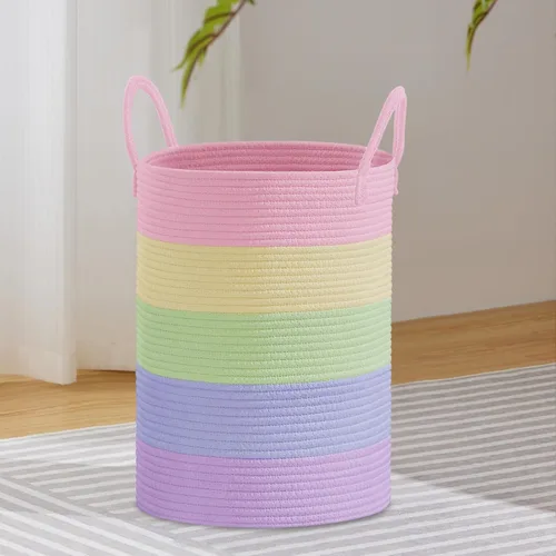 Miniatura 40 de VIPOSCO Cesta de lavandería grande, cesta de almacenamiento de cuerda tejida alta para mantas, juguetes, ropa sucia en la sala de estar, baño, Rayas