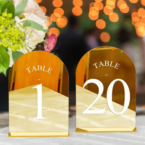 Miniatura 30 de JOYIT Números de Mesa de Boda en Arco 1-10 con Soportes – Letreros Acrílicos Impresos por Ambos Lados de 5" X 7" con Fondo Negro y Texto Blanco
