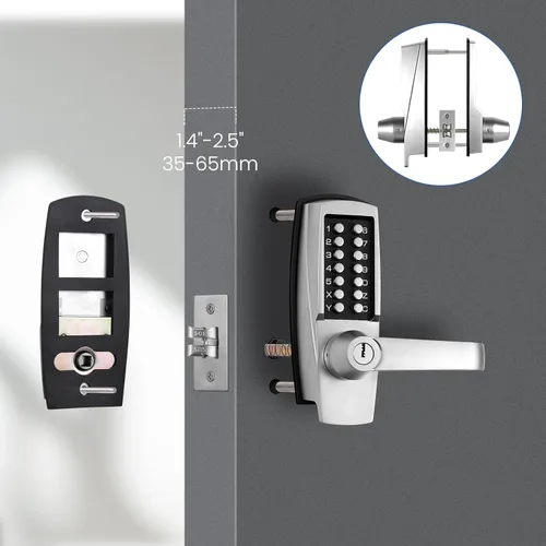 Miniatura 4 de Cerradura de puerta de entrada sin llave con asa - Cerradura de puerta mecánica 100% sin baterías - Fácil de instalar y usar - Cerradura con teclado
