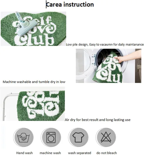 Miniatura 8 de Alfombra de baño verde bonita y divertida para dormitorio, baño, SELF Love Club de felpa moderna y genial decoración de San Valentín, regalo