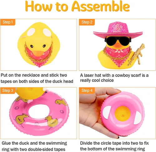 Miniatura 4 de wonuu Decoración de fiesta de pato de goma para automóvil, sombrero de vaquero espacial con purpurina brillante, accesorios para tablero