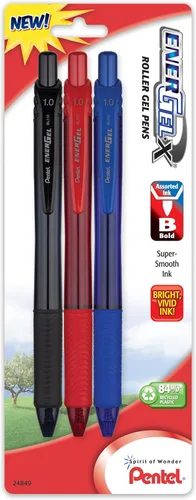 Miniatura 8 de Pentel EnerGel-X - Lapicera de gel líquido retráctil, punta de 0,7 mm de metal, trazo medio, 3 unidades, Azul