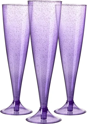 Miniatura 11 de Homy Feel Paquete de 30 copas de vino de plástico oro rosa con purpurina, copas de champán de 5 onzas desechables para fiestas, copas de champán