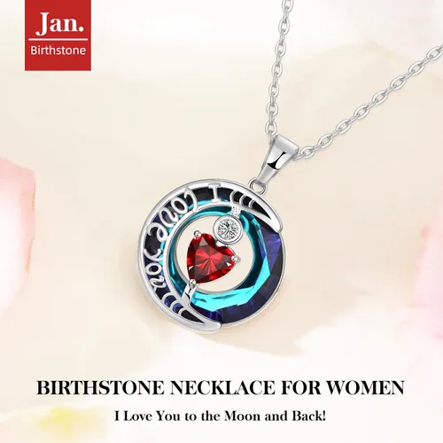 Miniatura 16 de Collares de cristal para mujer, regalos para aniversario de esposa, regalos de cumpleaños para mujeres, collar de zafiro azul con la frase "I Love