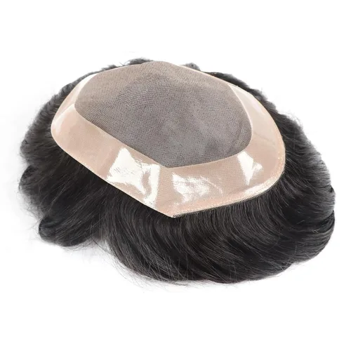 Miniatura 8 de Toupee - Sistema de reemplazo de cabello para hombres, cabello humano real, 5 x 7 pulgadas, base de encaje mono, extensión duradera para hombre