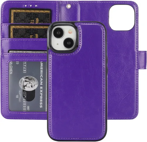 Miniatura 19 de Bocasal Funda tipo cartera desmontable para iPhone 15 con bloqueo RFID, ranuras para tarjetas, soporte de cuero PU premium, soporte magnético tipo
