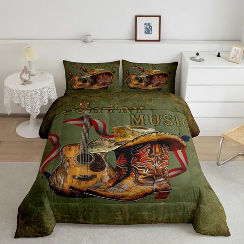 Miniatura 38 de Castle Fairy Juego de edredón de botas de vaquero, tamaño individual, juego de ropa de cama bohemio con guitarra musical para niños y niños