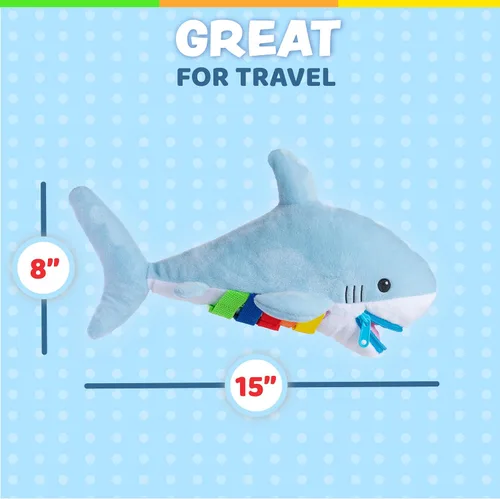 Miniatura 5 de Buckle Toys - Peluche de tiburón Bruce - Juguete de viaje Montessori para niños pequeños - Desarrolla habilidades motoras y resolución de problemas