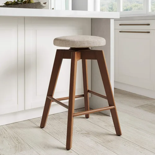Miniatura 17 de Nathan James Amalia Taburete de bar de altura de encimera de cocina sin espalda, madera maciza con asiento giratorio de 360 grados, café Marrón