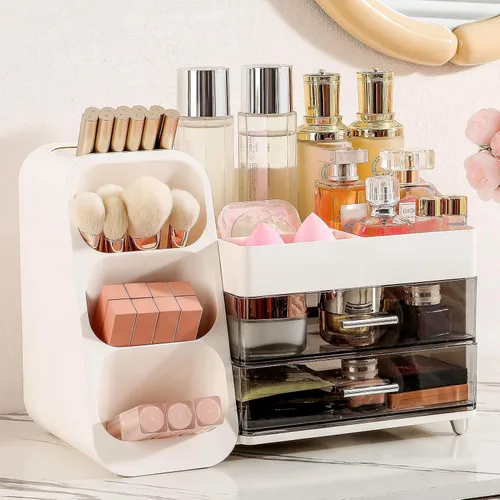Miniatura 7 de Aveniee Organizador de maquillaje con cajones, gran organizador de encimera de baño para tocador, almacenamiento de cosméticos de escritorio