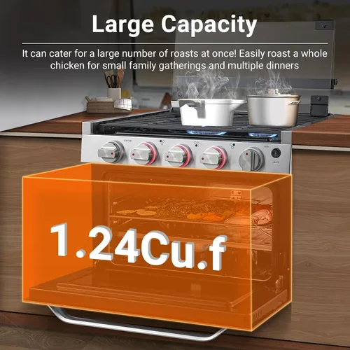 Miniatura 3 de Estufa de gas AMZCHEF para RV de 17 pulgadas de altura, estufa de propano de 1,24 pies cúbicos con 3 quemadores para RV, apartamento, casa móvil