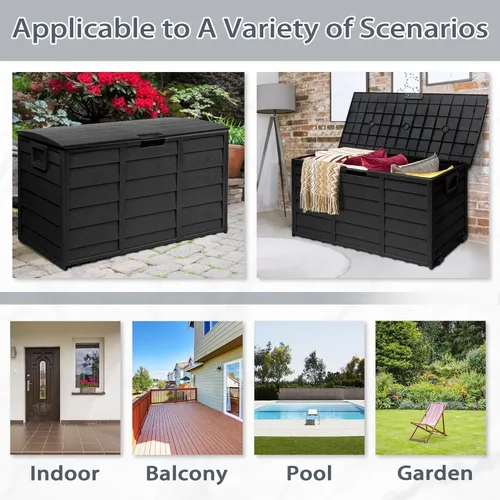 Miniatura 4 de SUNCROWN Caja de almacenamiento para cubierta de 75 galones, contenedor de almacenamiento al aire libre de resina con asas para patio, jardín, Negro
