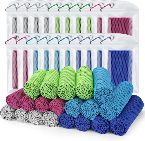 Miniatura 10 de Toalla de enfriamiento (paquete de 20, 40 x 12 pulgadas) con bolsas para deportes, entrenamiento, fitness, gimnasio, yoga, golf, pilates, viajes