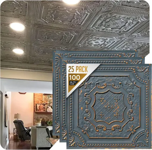 Miniatura 5 de from Plain to Beautiful in Hours DCT04 Elizabelthan Shield - Azulejo de techo de PVC de 2 x 2 pies (cubiertas / 200 pies cuadrados), gris pardo