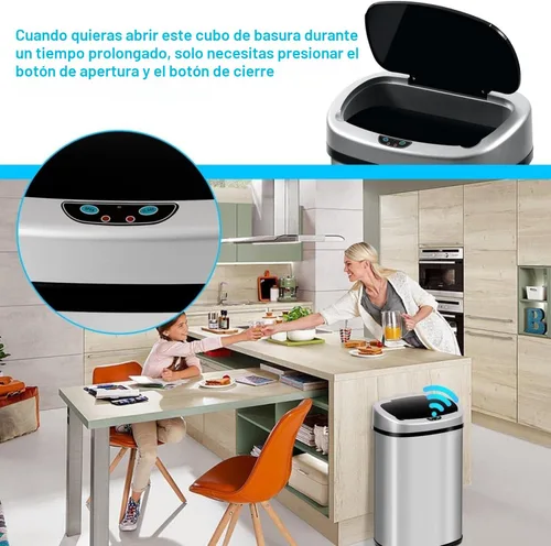 Miniatura 7 de Basurero de cocina Cubo de basura de acero inoxidable de 13 galones Cubo de basura sin contacto de 50 litros con tapa Cubo de basura