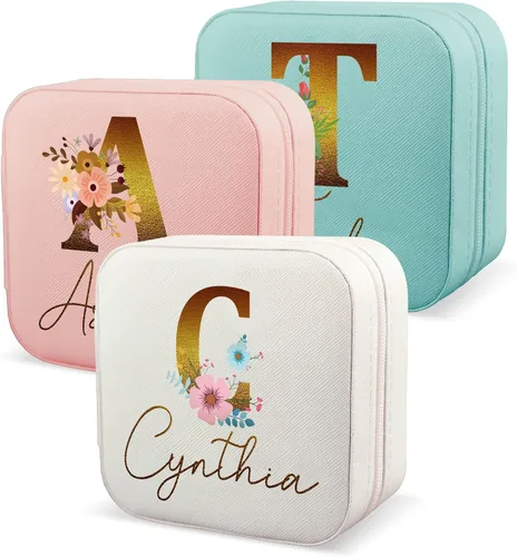 Joyero personalizado para mujer, joyero de viaje personalizado con nombre, organizador de joyas de viaje para anillos, aretes, collares, regalos de