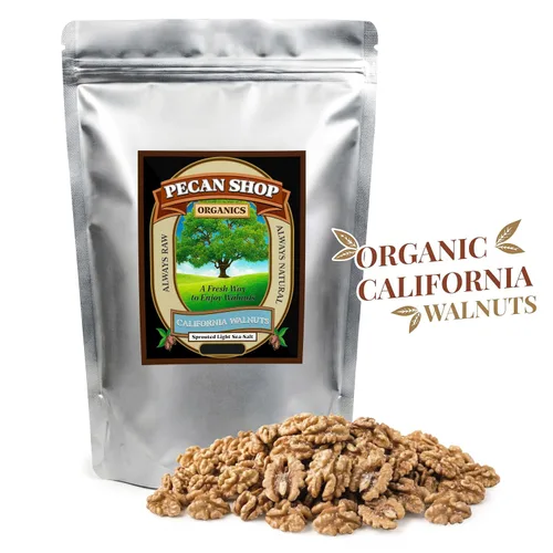 Miniatura 6 de Pecan Shop Nueces orgánicas de California para aperitivos, cultivo en huerto familiar, germinado, ligeramente salado en el mar, (2 libras)
