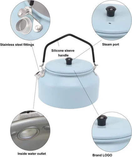 Miniatura 2 de Hervidor de camping portátil de 0.9 litros, cafetera portátil para exteriores, senderismo, equipo de cocina, hervidor de agua caliente con bolsa