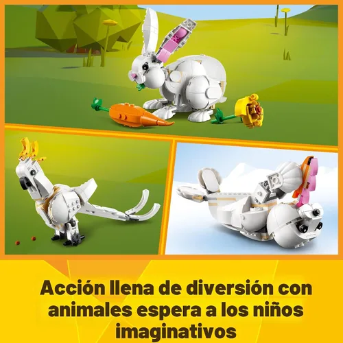Miniatura 3 de LEGO Creator 3 en 1 Juego de construcción de juguete de animal conejo blanco, juguete STEM para niños de 8 años en adelante, se transforma de conejo