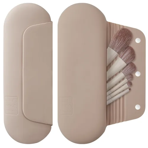 AGIKET Soporte de silicona para brochas de maquillaje, bolsa de cosméticos de viaje: soporte suave y portátil para brochas cosméticas faciales con