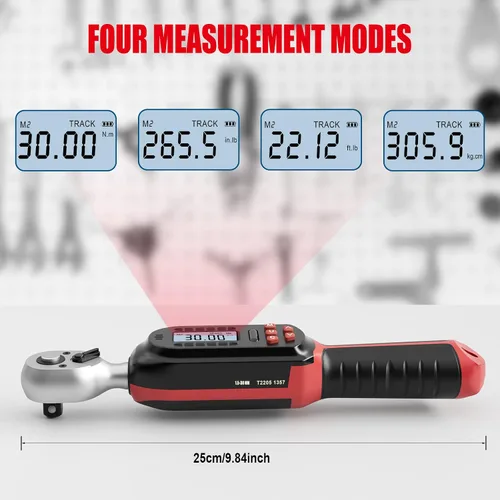 Miniatura 3 de VANPO Llave dinamométrica digital de 1/4 pulgadas, 1.1-22.1 pies-libras/1.5-30 Nm, con valores preestablecidos, 2% de precisión, timbre