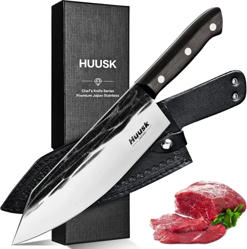 Miniatura 8 de Huusk Cuchillo de filete de pescado con funda – Cuchillos de deshuesado forjados a mano de 7 pulgadas para recortar carne, cuchillos japoneses