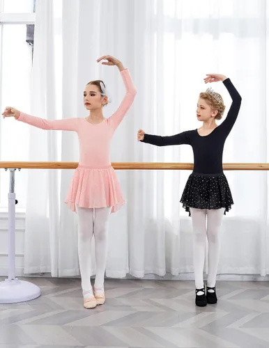 Miniatura 9 de Zaclotre Leotardos de ballet para niñas, de manga larga, espalda cruzada, traje de baile con falda brillante extraíble