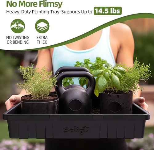 Miniatura 2 de SOLIGT Paquete de 10 bandejas de inicio de semillas extra gruesas y resistentes, bandejas de cultivo de microverdes, bandeja de germinación