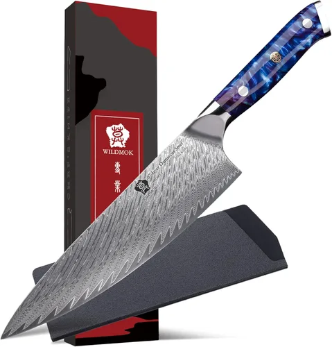 WILDMOK Cuchillo de chef de Damasco, cuchillos de chef japoneses de 8 pulgadas, cuchillo de cocina con mango de resina, cuchillos afilados de