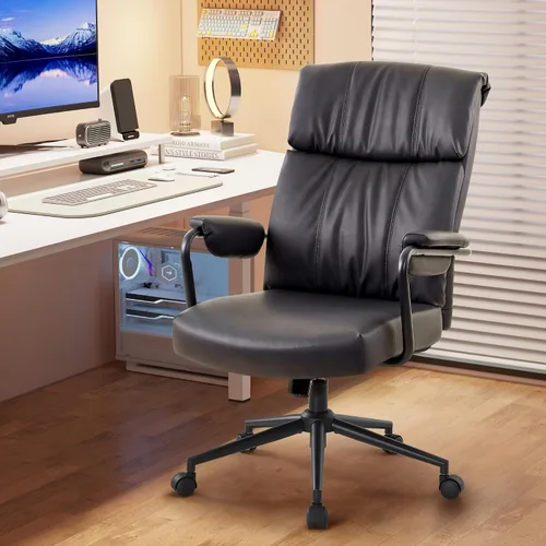 Miniatura 9 de IWMH Silla de escritorio de oficina en casa, cómoda silla ergonómica de mediados de siglo moderna de tela de piel sintética con soporte lumbar