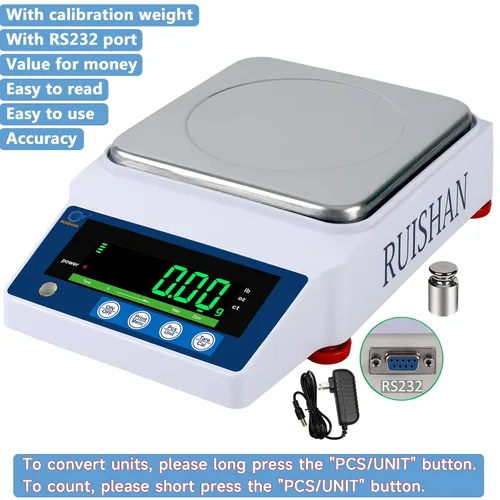 Miniatura 2 de Báscula Científica de Precisión de Laboratorio RUISHAN 1000g x 0.01g g/lb/oz/ct Escala de 0.01 Gramo, Báscula de Laboratorio, Báscula