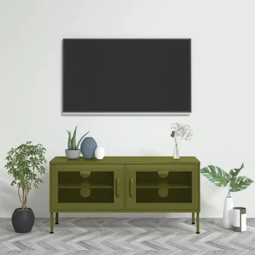 Miniatura 11 de Armario de almacenamiento de metal para TV con 2 puertas y un estante en el interior, aparador de almacenamiento, soporte de TV, consola multimedia