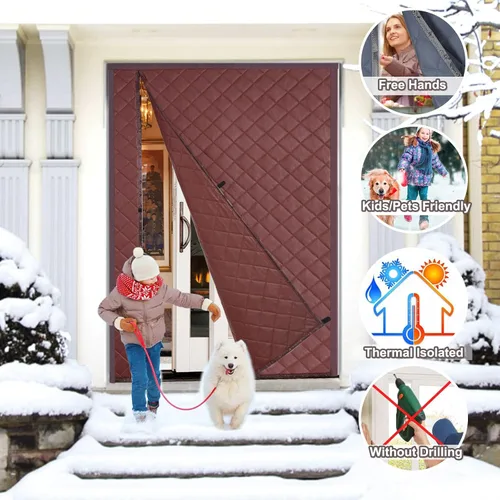 Miniatura 2 de Risareyi Cortina magnética para puerta con aislamiento térmico de 30 x 96 pulgadas, poliuretano marrón con relleno más grueso, aislamiento de puerta